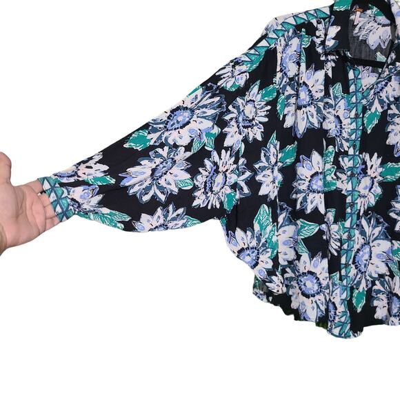 Free People Good Vibrations Blouse S Floral Oversized Boho Button Down Top - Picture 8 of 12